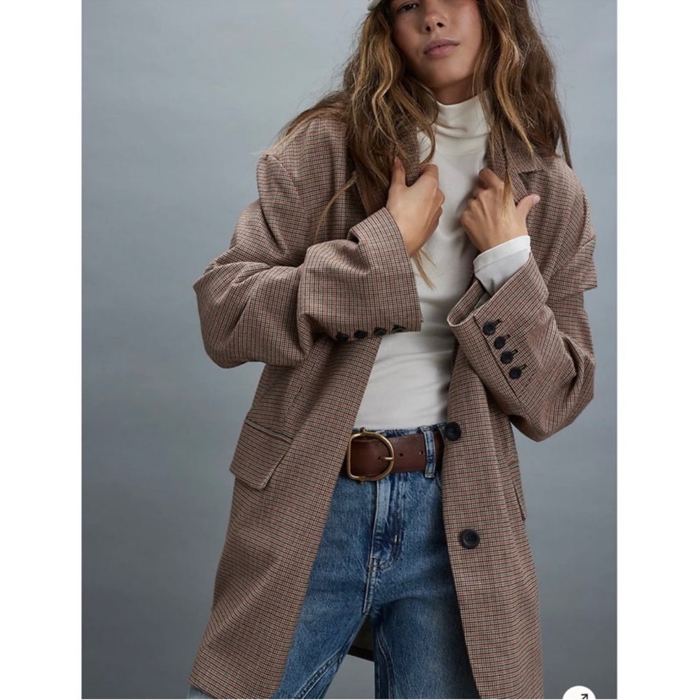 Free People Oversized Reggie Blazer in Ginger Combo Size L - Picture 2 of 15